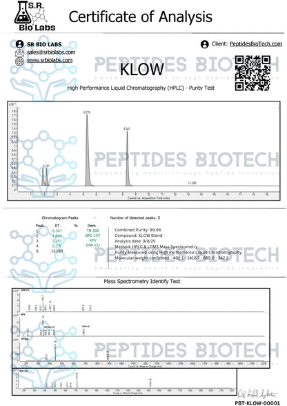 Klow Blend (KPV 10mg, TB 500 10mg, BPC-157 10mg, GHK-cu 50mg) - 80mg / Single Vial - Peptides BioTech